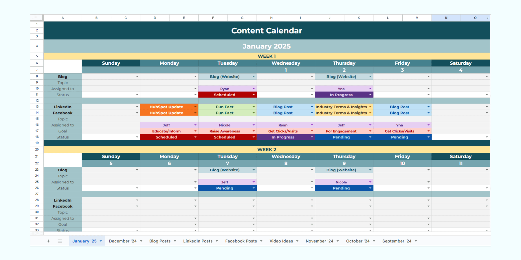 An image of an actual content calendar.