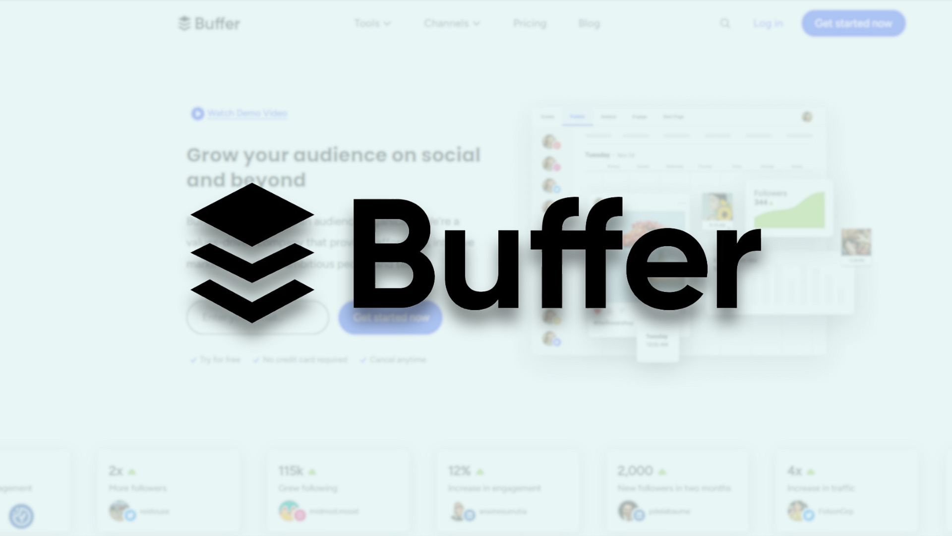 Buffer website display, showcasing its free tools for efficient B2B content management and social media promotion.