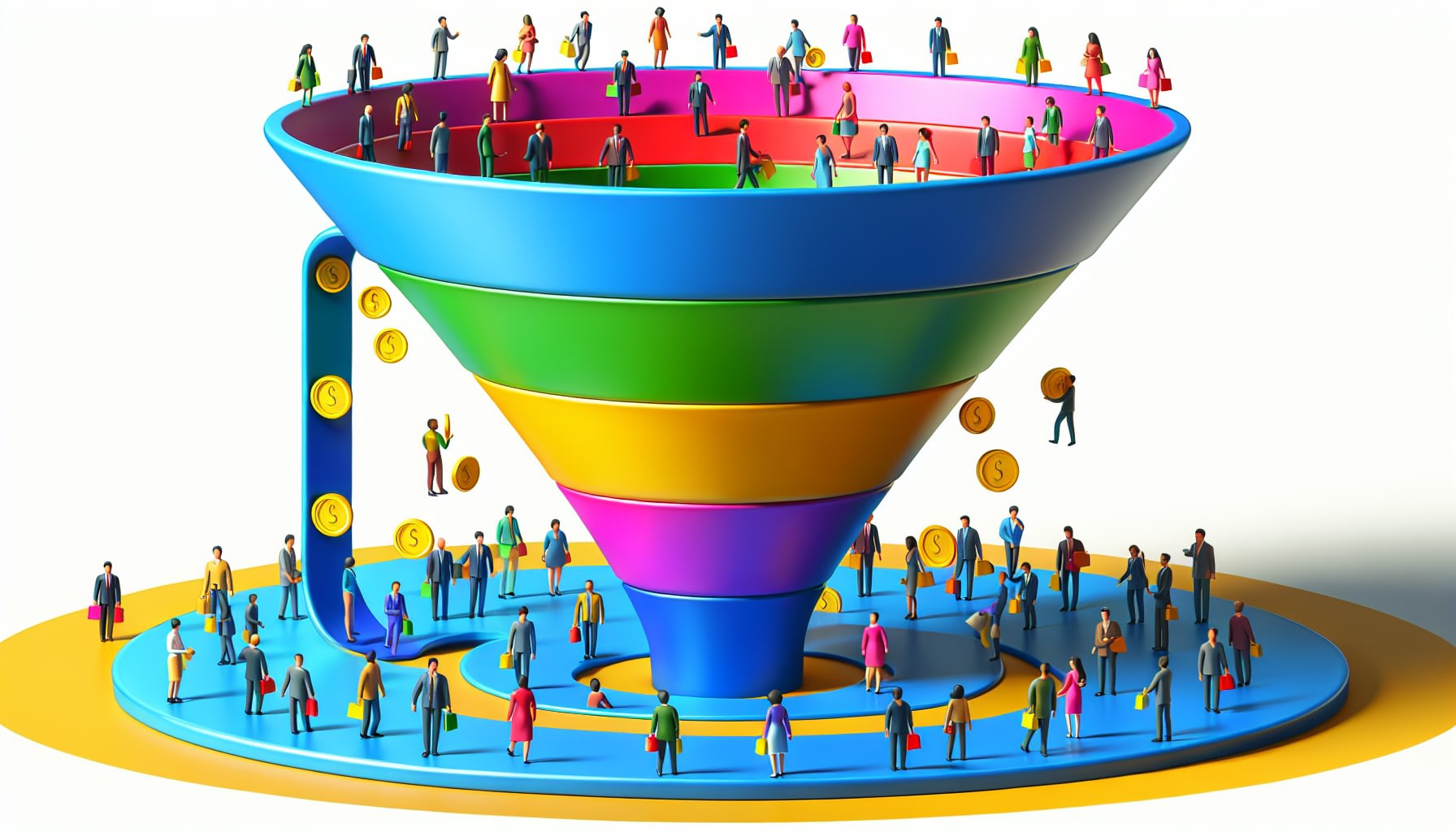 Illustration of a sales funnel representing conversion rates