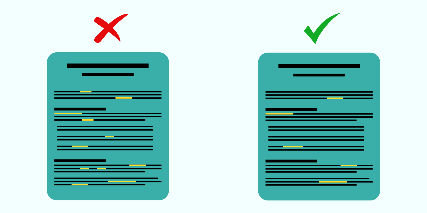 A simple graphic showing what to do and what not do when doing internal linking. It shows that you should aim for a maximum of 5 links on your page.