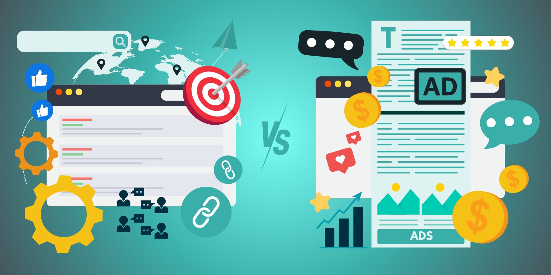 Visual representation of the differences of the best content promotion strategy for B2B, comparing organic and paid promotion methods.