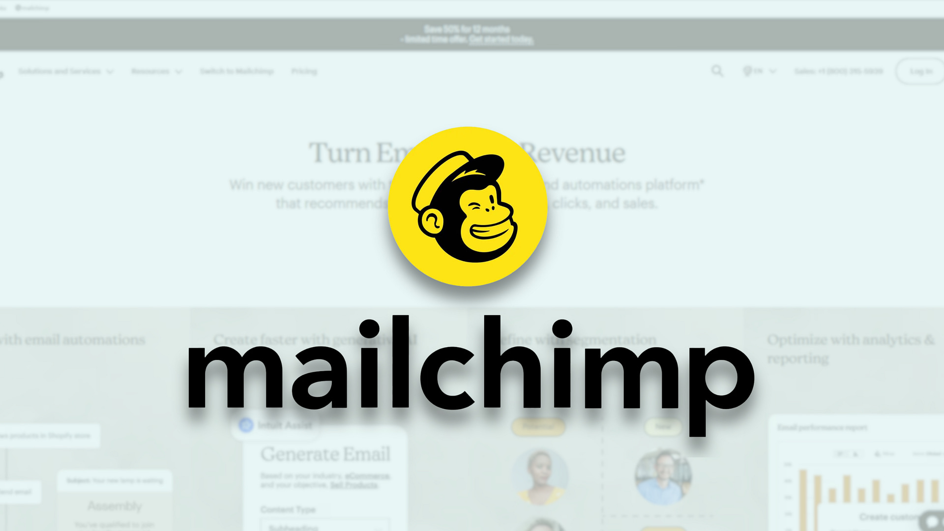 Mailchimp website display, illustrating its free tools for managing B2B content promotion via email campaigns.